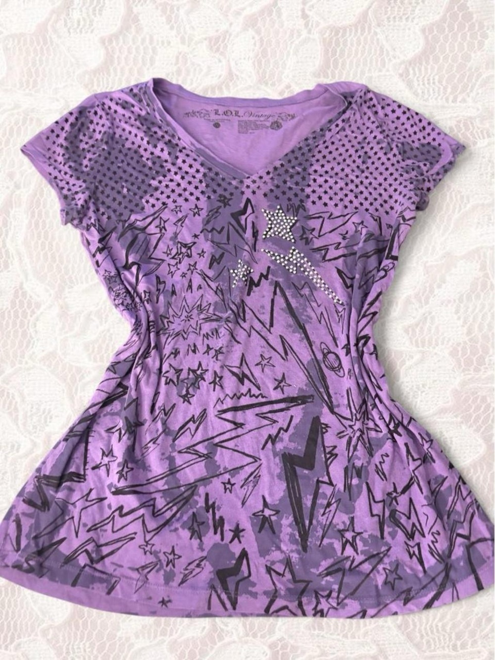 L.O.L. Vintage Purple Starburst V-Neck Tee